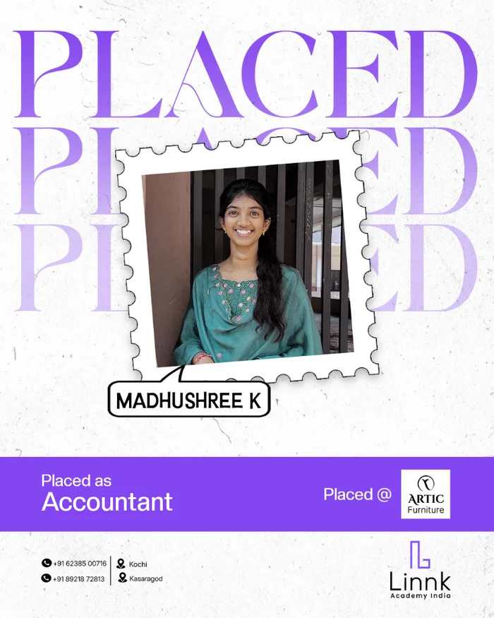 Madhushree K — placed as Accountant at ARTIC Furniture