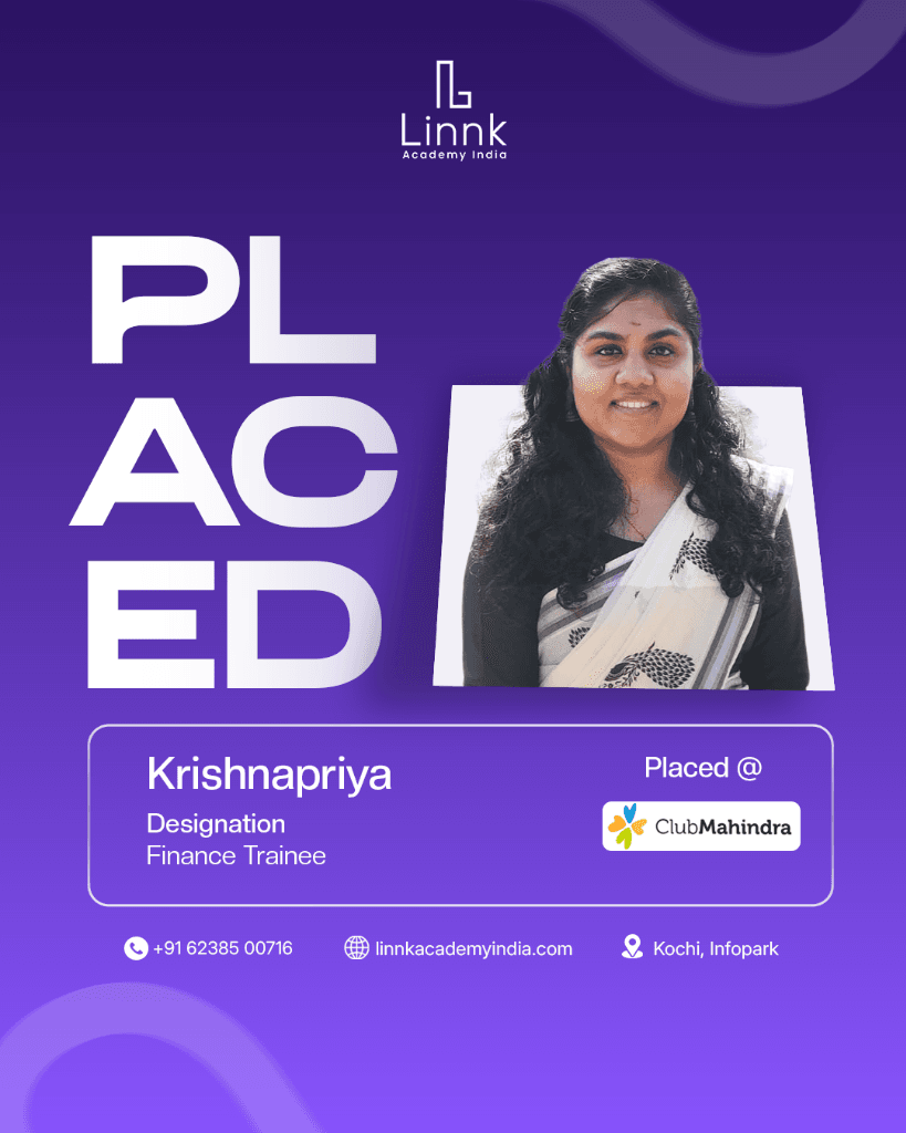 Krishnapriya โ placed as Finance Trainee at Club Mahindra