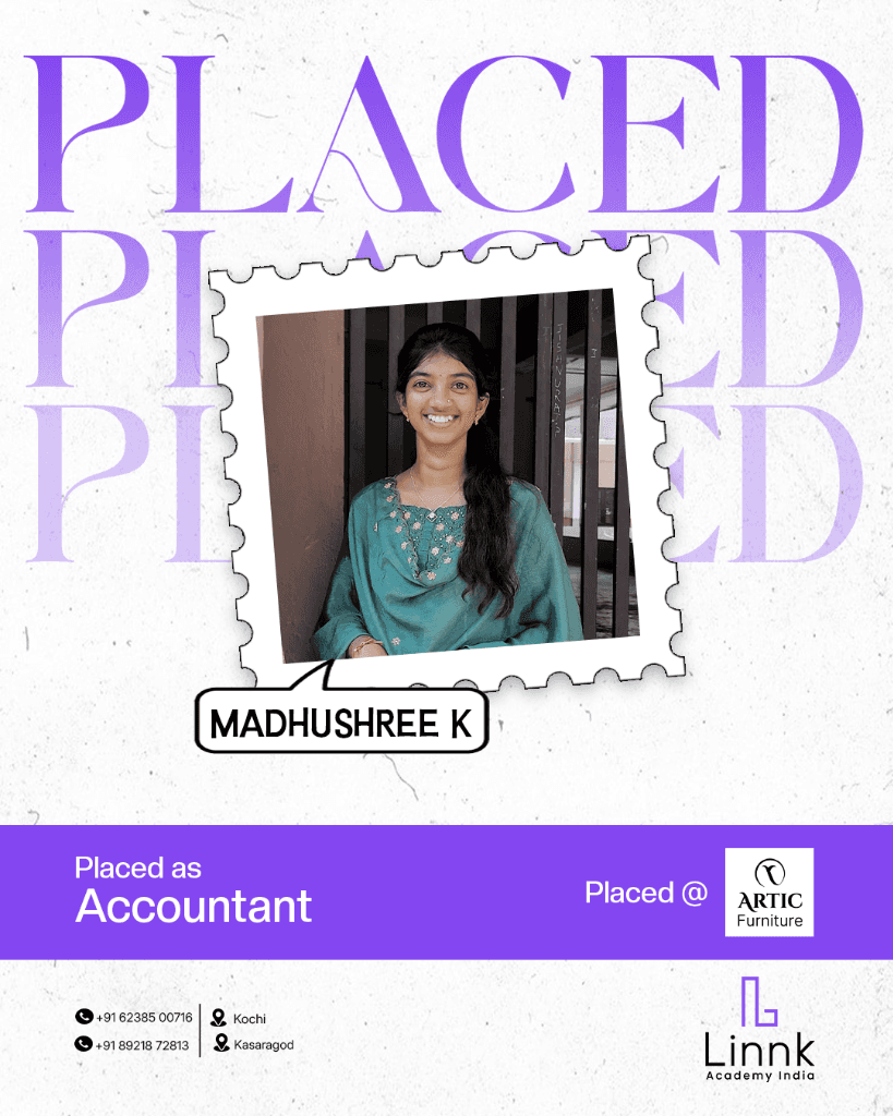 Madhushree K โ placed as Accountant at ARTIC Furniture